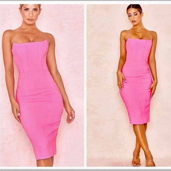 HOUSE OF CB 'Niaz' Pepto Pink Crepe Corset Dress - Picture 10 of 11